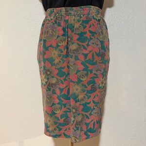 Diane Gilman Floral Pencil 100% Silk Skirt Pockets Pop Art Vintage sheath 90s